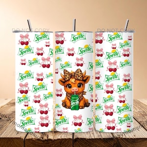 Sprite Tumbler 20oz Tumbler Soda Design Christmas Gift 20oz Stainless Steel Perfect Gift Coquette Bow, Highland Cow, Holographic Glitter