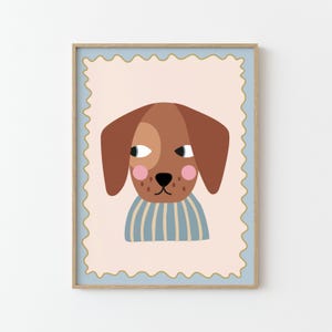 Poster Brauner Hund | Illustration | Poster für Kinder | Bild | Kinderzimmer | Spielzimmer | hellblau hellgrün