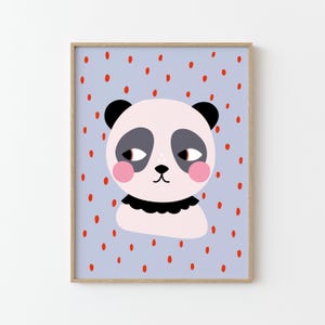 Panda Print | Illustration | Poster for kids | Wall decor | children&#39;s room nursery | red blue black white | red dots