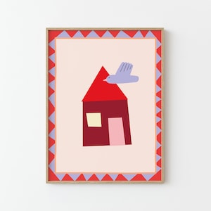 Haus mit Vogel Poster | Illustration | Poster für Kinder | Bild | Kinderzimmer Spielzimmer | rot lila beige