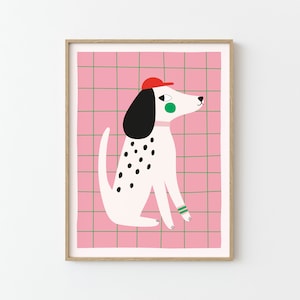 Lámina de perro / Ilustración de dálmata / Póster para niños / Decoración de pared / Habitación infantil / Rosa y verde