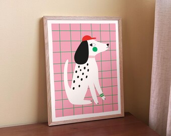 Poster chien pour chambre d'enfant - impression dalmate espiègle - oeuvre d'art murale pour chambre d'enfant