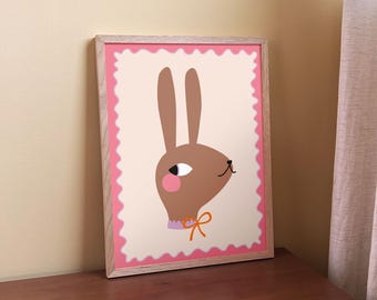 Bunny Art Print - Children's Room Nursery Decor, pink