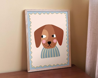 Art mural pour chambre de chien | Poster illustré pour enfants | Imprimé animal fantaisiste | Décoration de salle de jeux