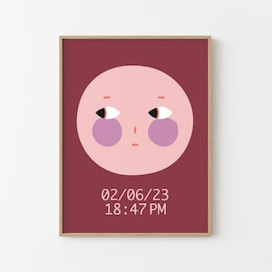 Personalisiertes Geburtsposter | weinrot rosa | Illustration | Poster für Kinder | Kinderzimmer | Geschenk zur Geburt