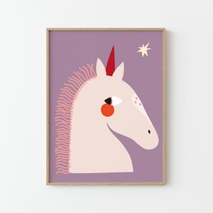 Einhorn Poster | Illustration | Poster für Kinder | Bild | Kinderzimmer Spielzimmer | lila rot