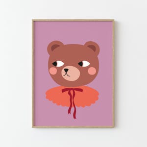 Impresión / Ilustración / Póster de osito dulce para niños / Decoración de pared / Habitación infantil / Naranja morado