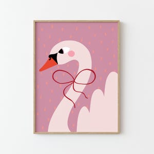 Schwan Poster | Illustration | Poster für Kinder | Bild | Kinderzimmer Spielzimmer | rosa rot | Schleife