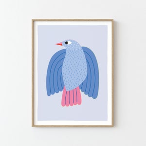 Impresión de pájaro / Ilustración / Póster para niños / Decoración de pared / Habitación infantil / Azul