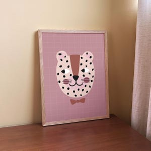 Leopard Nursery Wall Art – Whimsical Leopard Poster for Kids, Illustrated Animal Print image 1