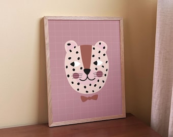 Leopard Nursery Wall Art – Whimsical Leopard Poster for Kids, Illustrated Animal Print