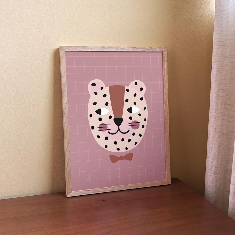 Leopard Nursery Wall Art – Whimsical Leopard Poster for Kids, Illustrated Animal Print image 1