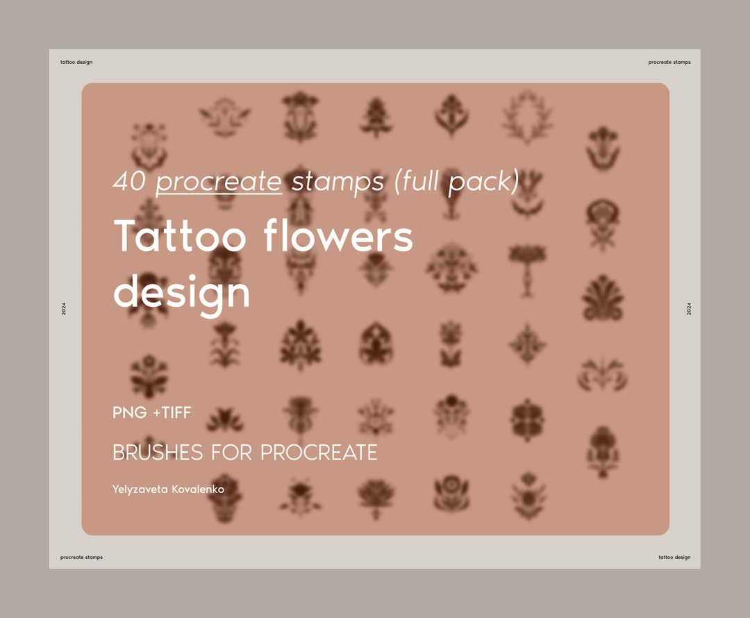 Tattoo Procreate Brush Set, 40 Flower Stamp Brushes for Procreate ...
