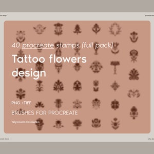 Tattoo Procreate brush set, 40 flower stamp brushes for Procreate - Illustration drawing pack