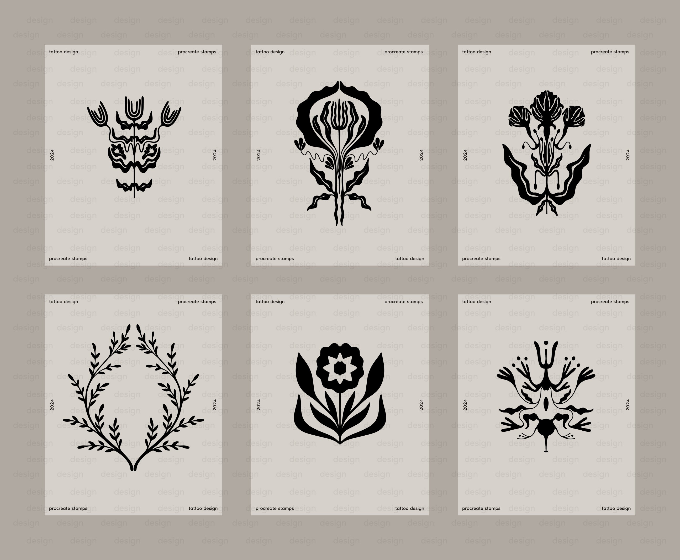 Tattoo Procreate Brush Set, 40 Flower Stamp Brushes for Procreate ...