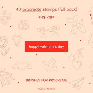 Happy Valentine&#39;s day, Procreate brush set, 40 Valentine&#39;s day stamps for Procreate - Illustration drawing pack, tattoo Procreate brush set