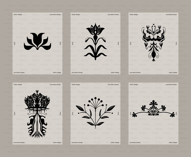 Tattoo Procreate Brush Set, 40 Flower Stamp Brushes for Procreate ...
