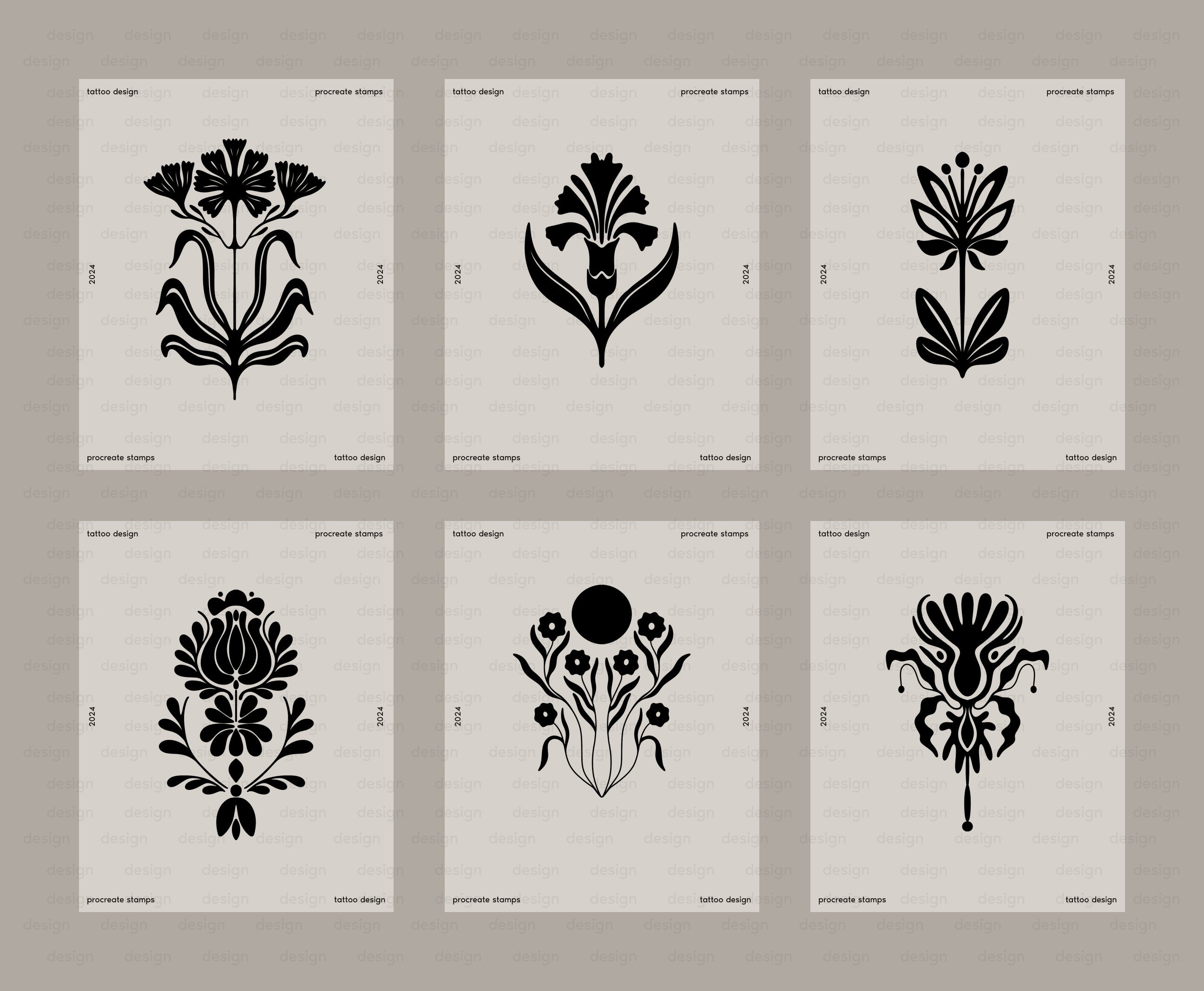Tattoo Procreate Brush Set, 40 Flower Stamp Brushes for Procreate ...