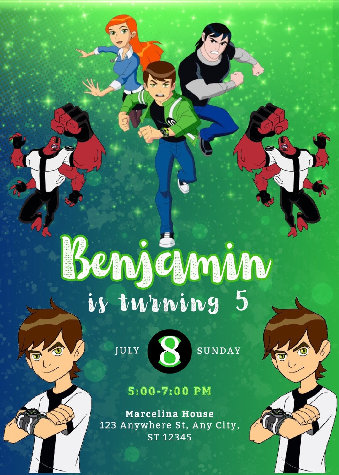 Digital Ben 10 Birthday Invitation Card Template, Digital Kids Birthday ...
