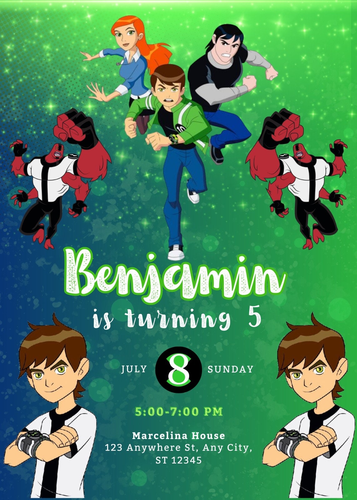 Digital Ben 10 Birthday Invitation Card Template, Digital Kids Birthday ...