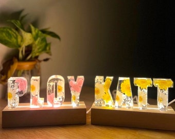 Resin Letter Night Lights, Personalized Letter Lamp, Custom Name Lamp, Custom Dried Flower Night Light, Home Decoration, Gift for Mom