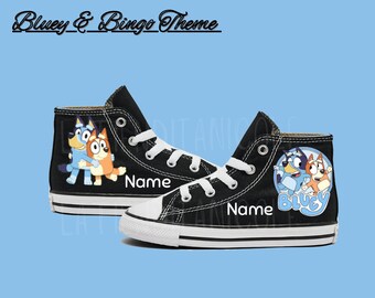 Custom blue dog converse / High tops / birthday shoes/