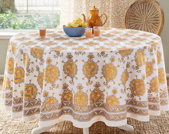 Round French Tablecloth, Yellow Tablecloth, French Table Decor, Boho Table Decor, Outdoor & Garden, Country Tablecloth ~ Versailles