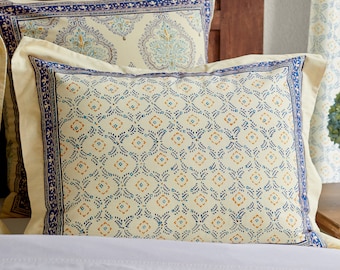 Rocío Matutino (CP) ~ Funda de almohada campestre francesa, funda de almohada amarilla con estampado de celosía, funda de cojín con estampado de bloques, decoración cottagecore, cojín de algodón estampado