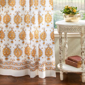 Versailles ~ Block Print Curtains, Indian Sheer Curtains In Orange, Light-Weight Cotton Curtain, Wood Block Print Curtains, Window Treatment