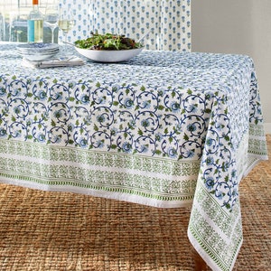 Indian tablecloth handbook printed on green floral elements