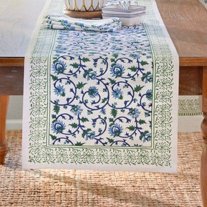 Elegant Floral Turquoise Luxury Indian Tablecloth Moonlit Taj