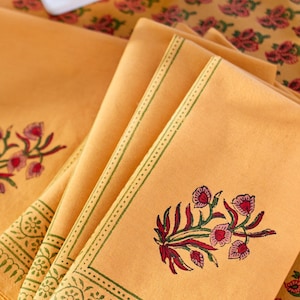 Indian Cotton Napkins, Block Print Table Napkins, Orange Cotton Dinner Napkins, Indian Block Print, Holiday Table Decor ~ Indian Summer