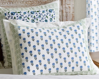 Standard Pillow Sham Case - Handcrafted artisanal textiles, block printed in India - Moonlit Taj (CP)