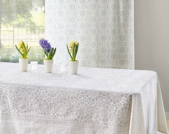 Moroccan Tablecloth, White Indian Tablecloth, Rectangle Indian Table Linen, Wedding Party Table Decor, Wedding Tablecloth ~ Royal Mansour