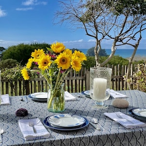 Tablecloth Rectangle, Nautical Tablecloth, Batik Blue Tablecloth, Block Printed Table Linens, Indigo Blue Printed Tablecloth ~ Pacific Blue