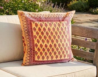 Orange Decorative Pillow Case for Fall Outdoor Decor ~ Indian Block Print Pillow Cover ~ Indian Summer