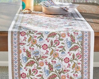 Indian Table Runner, Floral Table Runner, Oriental Table Cover, Ethnic Table Runner, French Inspired Kitchen Decor ~ Enchanted - Ivory