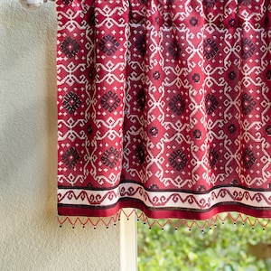 Ruby Kilim ~ Rustic Valance, Cozy Room Decor, Red Sheer Valance, Beaded Valance, Kitchen Valance, Farmhouse Decor, Kitchen Valance, Ethnic