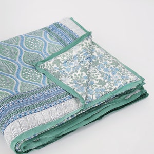 Woodland Quilt, Jaipuri Razai Quilt, Indian Quilting, Block Printed Quilt, Indian Comforter, Jaipuri Quilting, Gift - Woodland Ferns