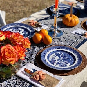 Batik Table Runner, Blue Table Runner, Indian Table Runner, Block Printed Table Linens, Nautical Table Linen, Garden Gifts- Pacific Blue