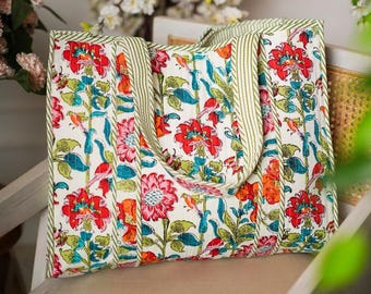 Quilted Tote Bag, Floral Quilted Tote Bag, Shopping Bag, Quilted Cotton Handbag, Travel Accessories, Eden’s Melody ~ 10 designs available