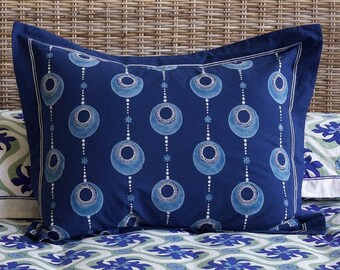 100% Cotton Sateen 26in x 26in Knife-Edge Sham Roostery Pillow Sham Geo Stripe Tile Indigo Navy Print 100% Cotton Sateen 26in x 26in Knife-Edge Sham Roostery Pillow Sham Geo Stripe Tile Indigo Navy Print