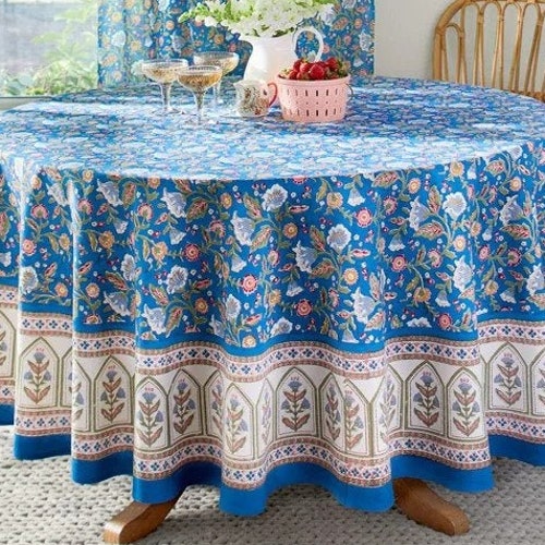 Enchanted - Blue ~ Round Tablecloth, Vintage Floral outlet Blue Tablecloth, Indian Round Tablecloth, Floral Print Fabric, Ocean Round Tablecloth