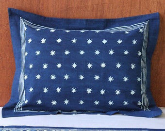 Starry Nights (CP) ~ Blue Batik Pillow Cover Sham Flanged, Throw Pillow, Cushion Cover, Turkish Pillow, Decorative Pillow Cover, Pillow Sham