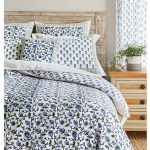 Moonlit Taj ~ Exotic Turquoise Duvet Cover, India Floral Duvet Cover, Handblock Duvet Cover, Indian Duvet Cover, Indian Bedding, Fair Trade