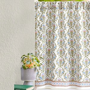 Floral Cafe Curtains For Kitchen ~ Block Print Curtains, Indian Curtains, Home Improvement, Summer Style, Kitchen Curtains ~ Enchanted - CP