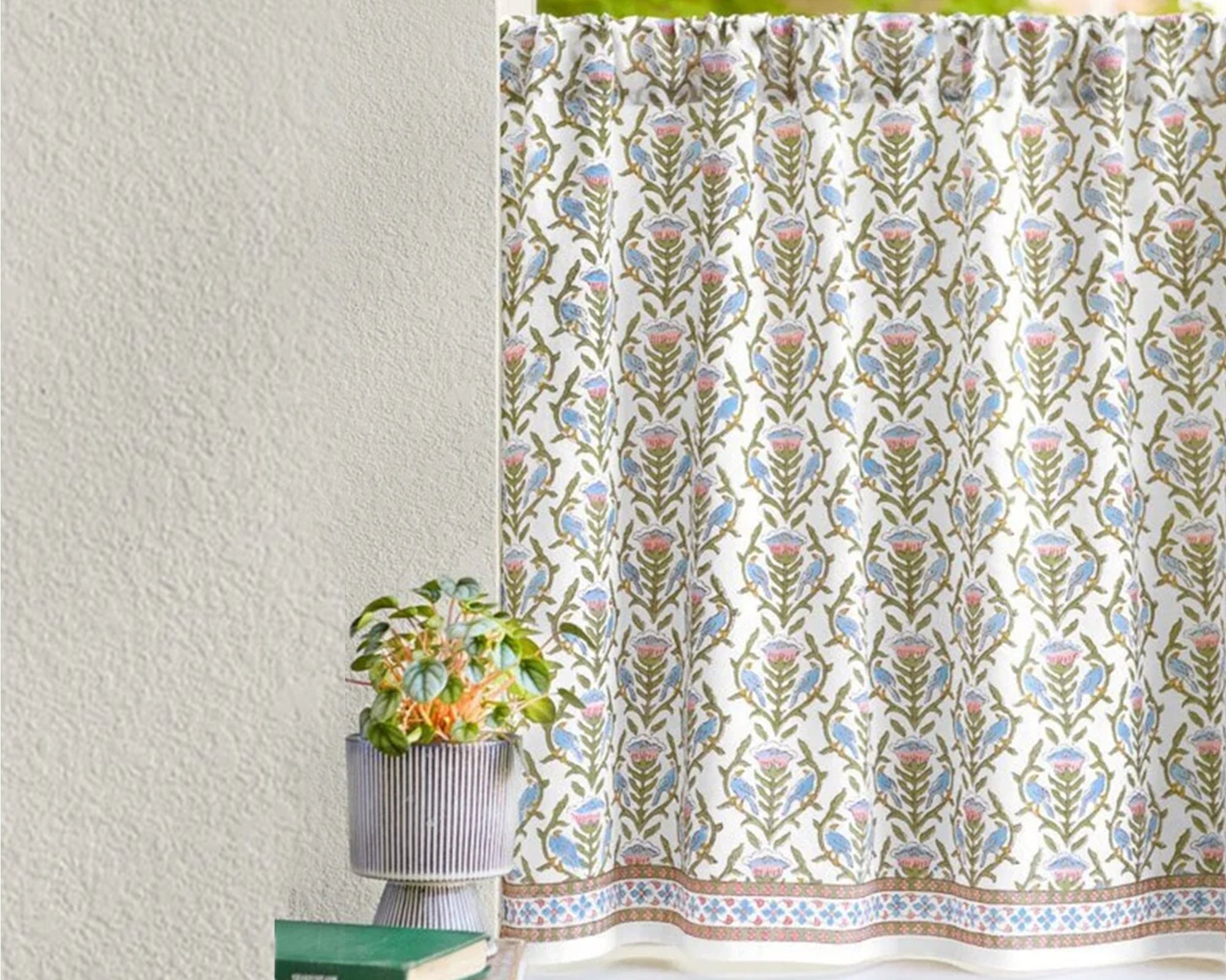 Floral Cafe Curtains For Kitchen ~ Block Print Curtains, Indian Curtains, Home Improvement, Summer Style, Kitchen Curtains ~ Enchanted - CP