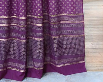 Mystic Amethyst purple hippie curtains - Indian sari curtains block printed - Lavender rustic modern curtains - Saffronmarigold