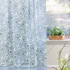 Block Printed Cotton Curtain, Indian Drape, Moroccan Curtain, Living Room Curtains, Sheer Curtain, Window Treatments~ Woodland Ferns Woodland Ferns - CP