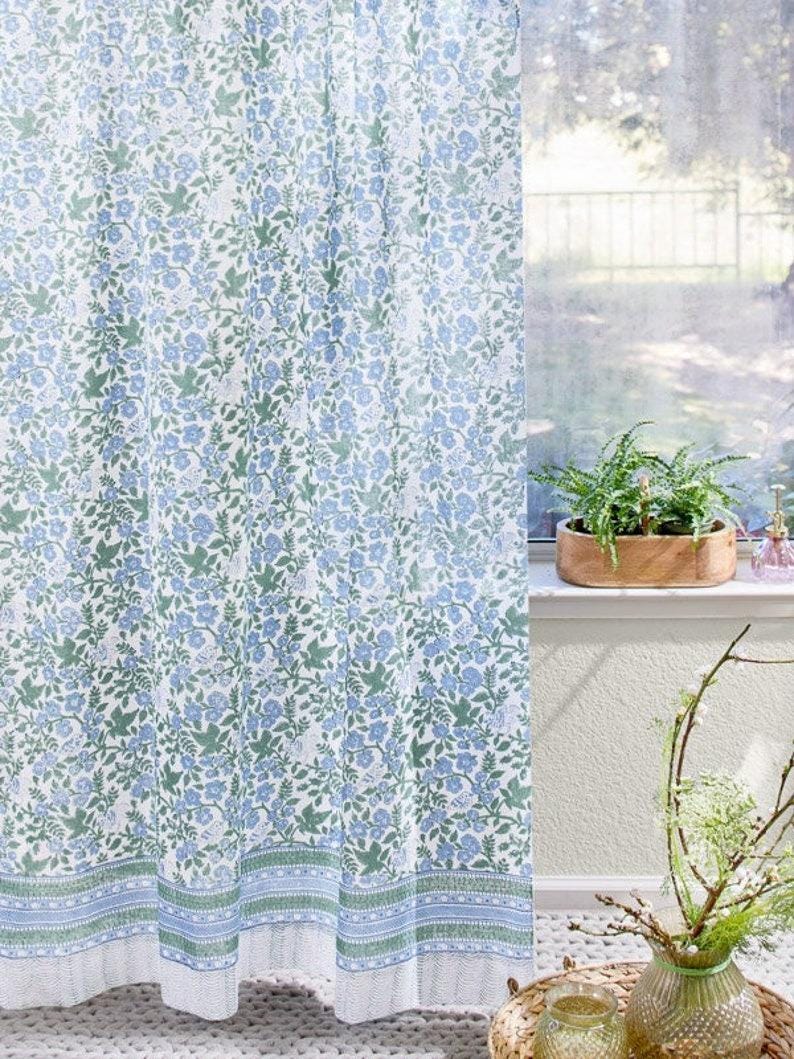 Block Printed Cotton Curtain, Indian Drape, Moroccan Curtain, Living Room Curtains, Sheer Curtain, Window Treatments~ Woodland Ferns Woodland Ferns - CP